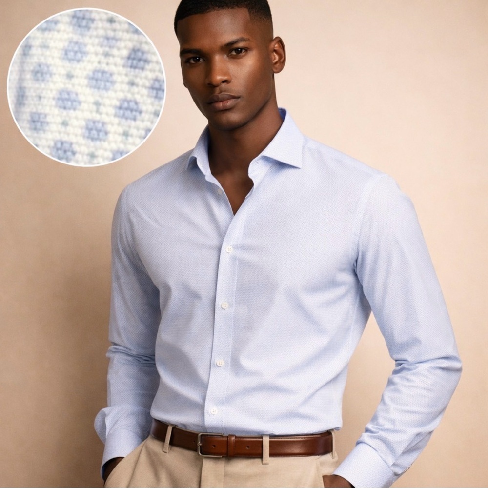 Stretch Cotton Jones New York Light Blue Micro Dot Dress Shirt Size XL